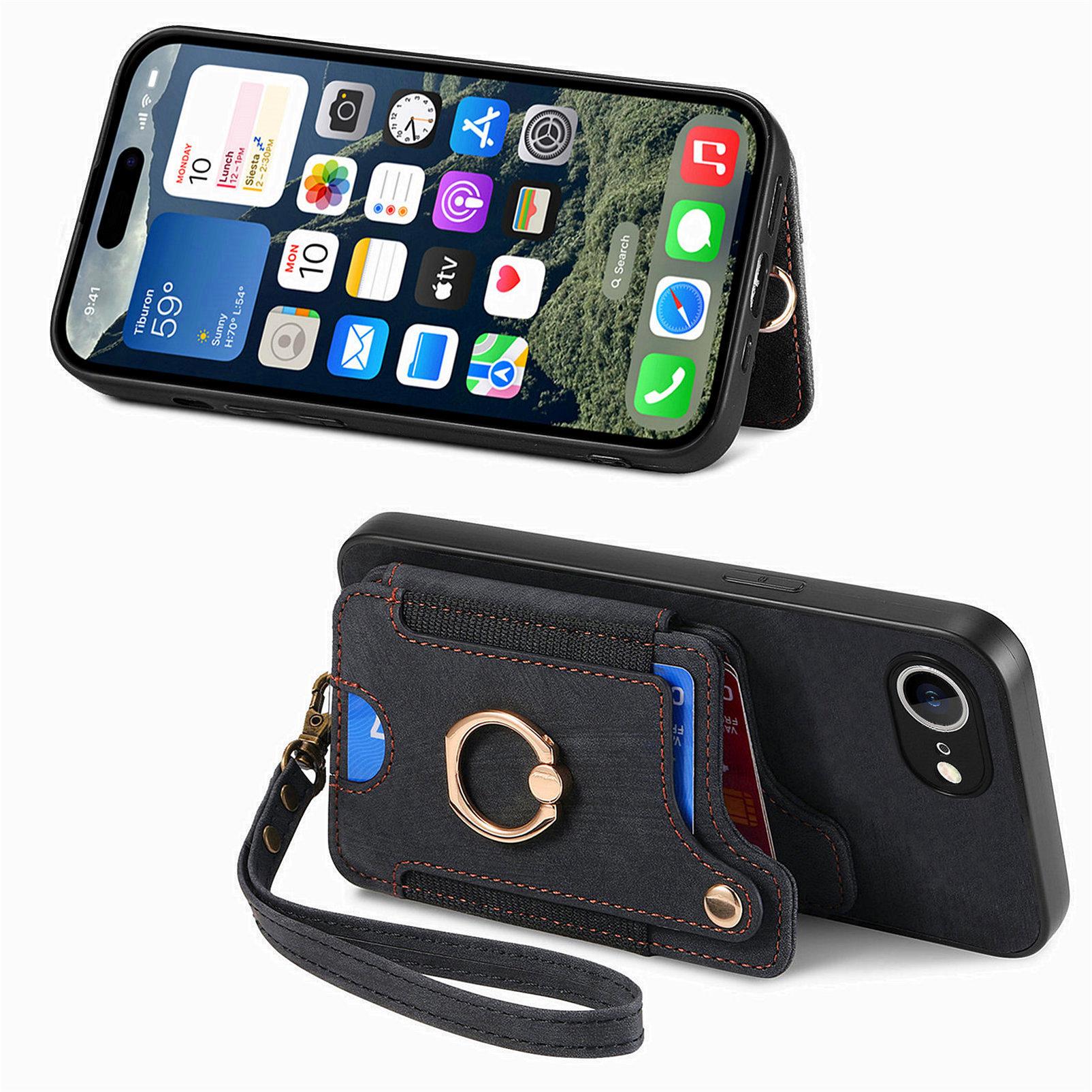 

For iPhone 16e Retro PU Leather Back Cover with RFID Blocking Card Holder Green