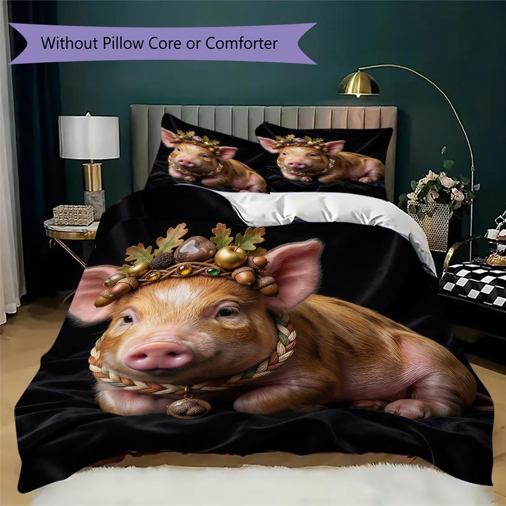 Vintage Persona Pig Pattern Bedding uilt Set uilt Cover Pillowcase Home Decoration Birthday Gift (1 * duvet cover + 2 * pillowcase without core)