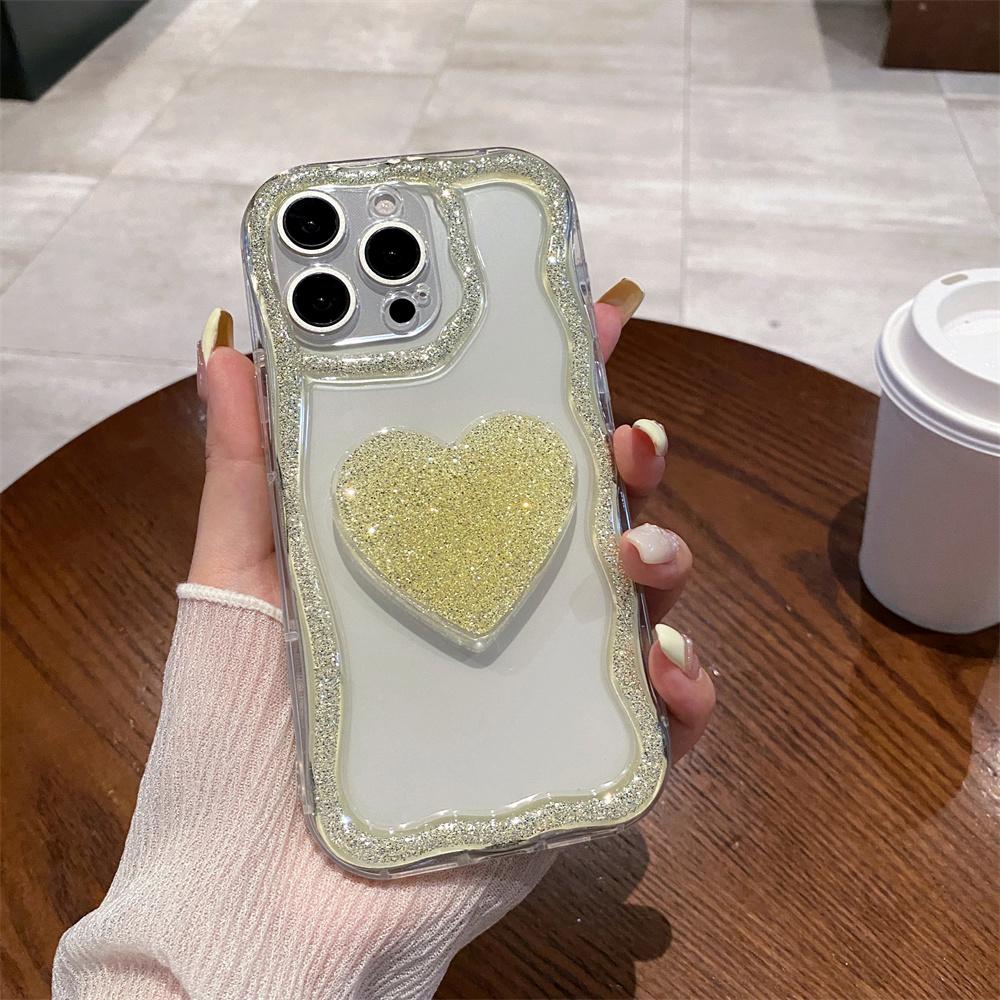 Třpytivý Diamantový Držák Srdíčko Pouzdro Na Telefon Pro iPhone 16 15 14 13 12 11 Pro Max Plus Roztomilý 3D Držák Srdíčko Nárazuvzdorný Kryt