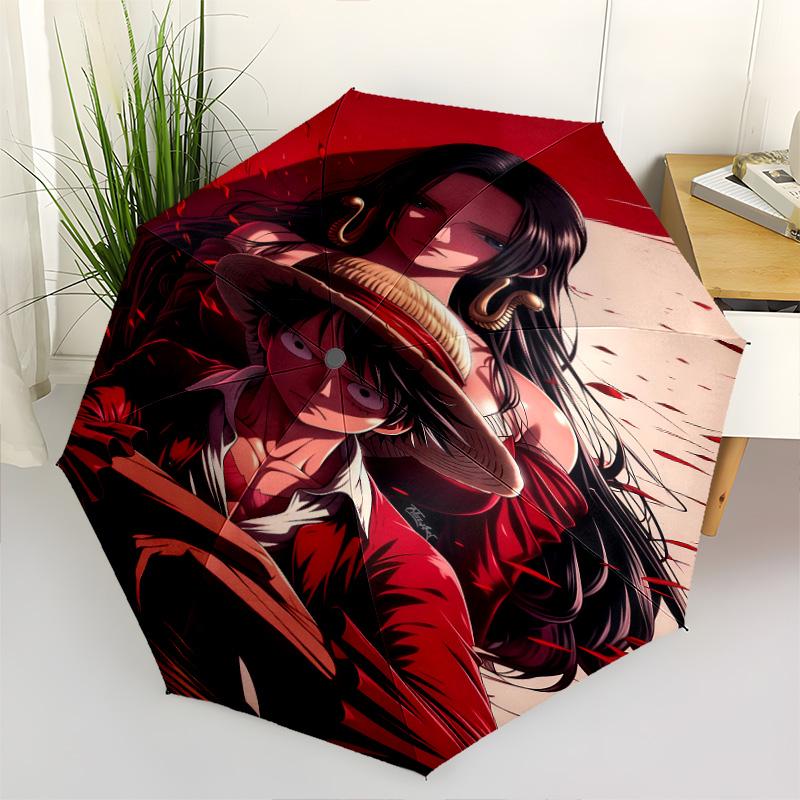 1 PC Automatic Folding Umbrella - Luffy D Pattern Portable Foldable Design With 8 Ribs Christmas Birthday Gifts