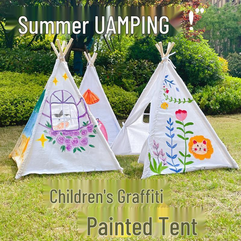 Children's Outdoor DIY Craft Tent: Hand-Painted Graffiti and Coloring Playhouse for Kindergarten Activities.
