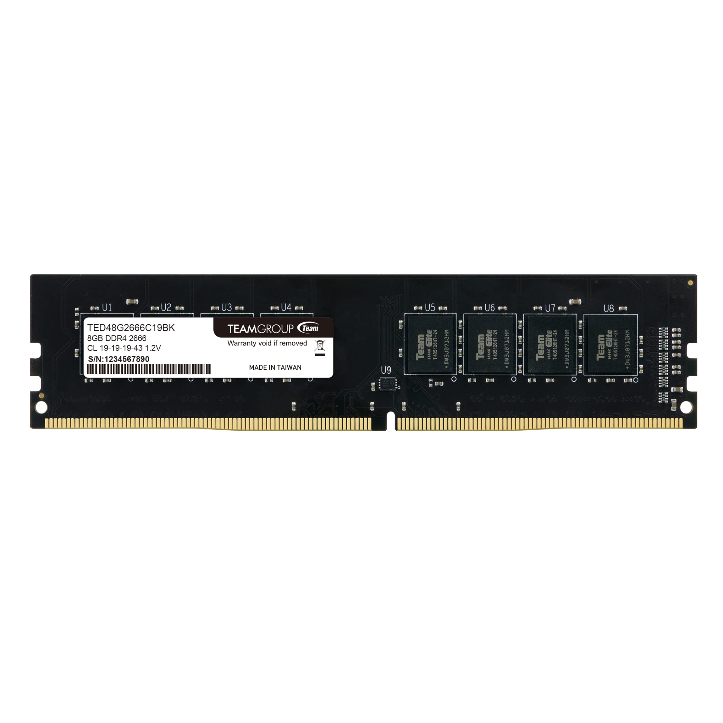 

TEAMGROUP Elite DDR4 8GB Single 2666MHz CL19 Unbuffered UDIMM 288 Pin PC Computer Desktop Memory Module Ram TED48G2666C1901 PC4-21300 Non-ECC 1.2V - чорний