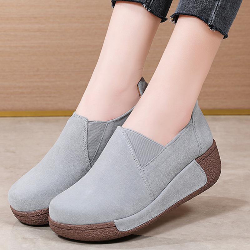 Elegant Mother Shoes Fashion Women Platform Shoes Genuine Leather Walking Loafers 5cm High Wedge Heels Shoes