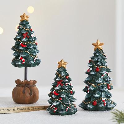Miniature Desktop Christmas Tree Resin Festive Decor Holiday Gift Set For Xmas Party Home Tabletop Decoration Photo Background