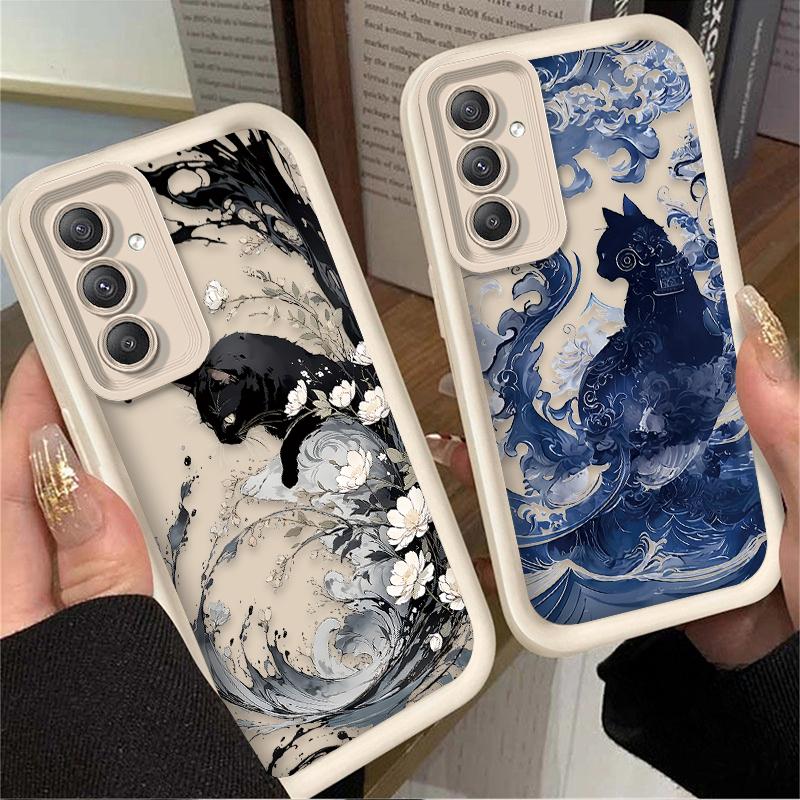 Art Splash-ink Cat Soft Case For Samsung Galaxy A54 A05 A05S A34 A24 A14 A53 A33 A23 A13 A52 A52S A32 A22 A12 A71 A51 A31 A50