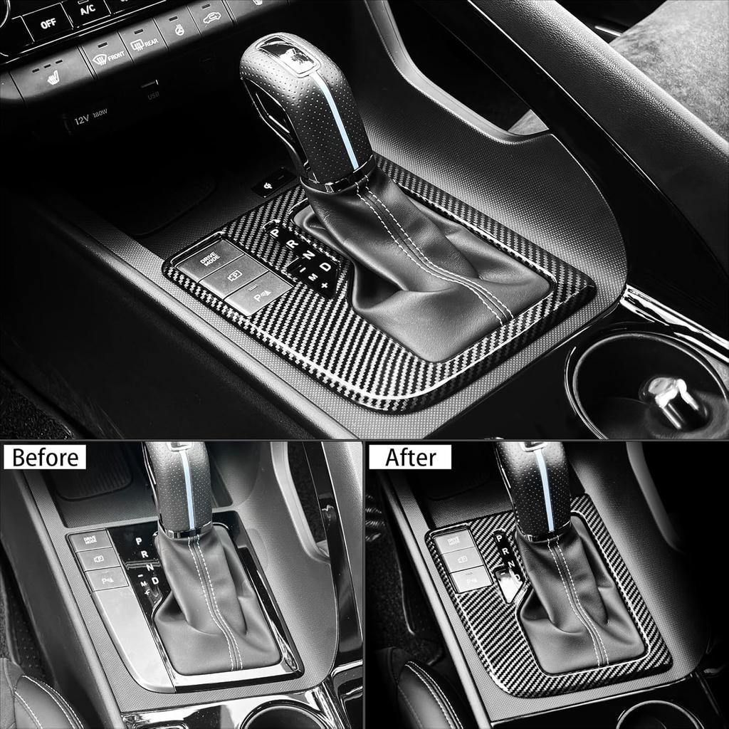 Carbon Fiber Style ABS Central Gear Shift Panel Cover Center Control Cover Trim Car Interior Parts Compatible with Hyundai Elantra N Line 2021-2025