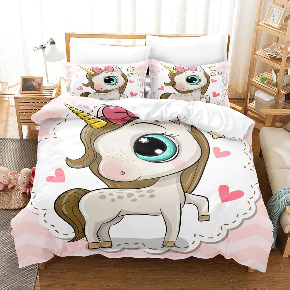 

Dreamy Cartoon Cute Bedding Duvet Cover Set Full Size Comforter Sets Pink Princess Unicorn Home Bed Cover Set For Kid Bedclothes EU single(135x200cm)