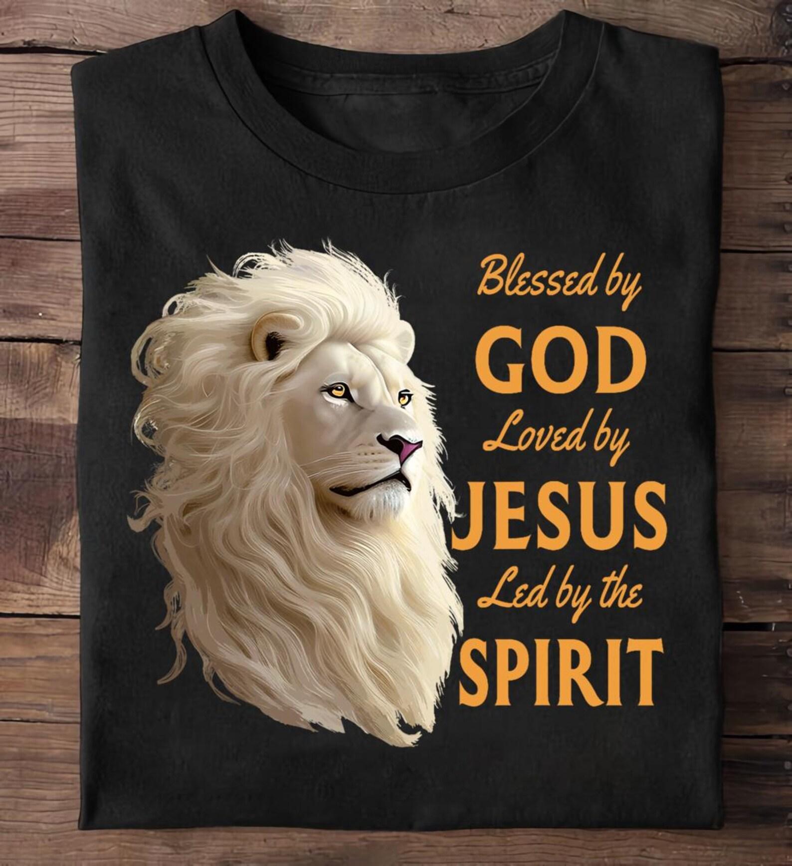 Christian Lion Jesus Shirt: Blessed By God Graphic Tee 2XL