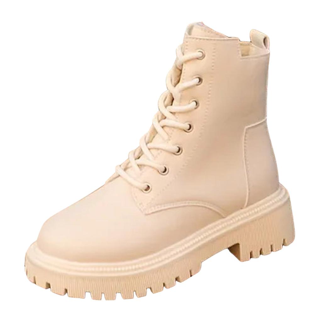Fashionable Versatile Short Boots With Thick Heels Round Toes Autumn Winter Womens Trendy Solid Ankle Flat Boots Botas Mujer