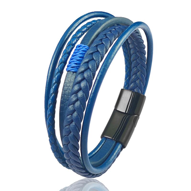 High Quality 4  Color Men Stainless Steel Magnetic Clasp Bracelet Red Multi-layer Braided Leather Wristband Fashion Punk Jewelry