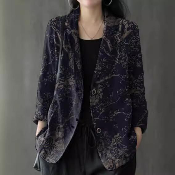 Damen Herbst Blazer Stilvolle Bedruckte Mäntel Dünne Oberteile Damen Frühling Lässig Langarm Blumenbluse Sommerhemd