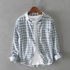Men's Spring/Fall Vintage Casual Long-Sleeve Color Block Shirt Youth Simple Commuter Plaid Shirt