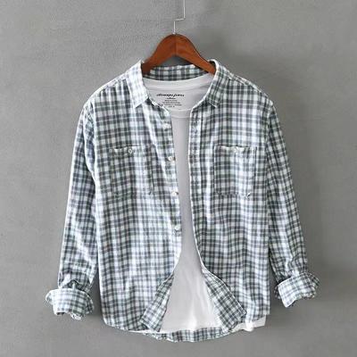 Camicia Casual a Maniche Lunghe da Uomo Primavera/Autunno Vintage a Blocchi di Colore Gioventù Semplice a Quadri per Pendolari
