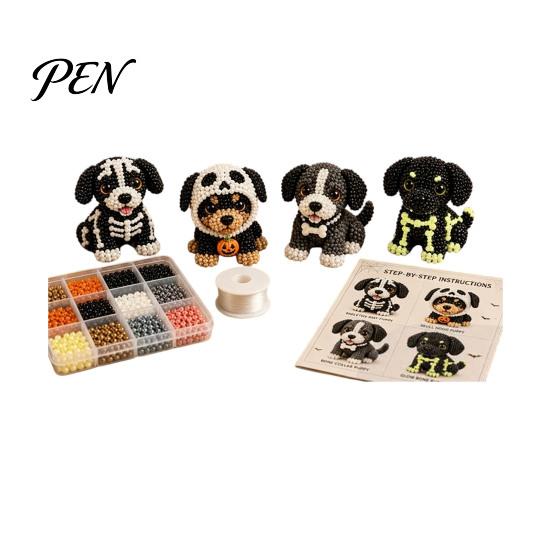 Puppy Bead Art Project Halloween Dog Set, DIY 4 Beaded Figurines, 3D Creative Hobby Sets Craft Kit for Adults Teens, Holiday Decoration Handmade Gift