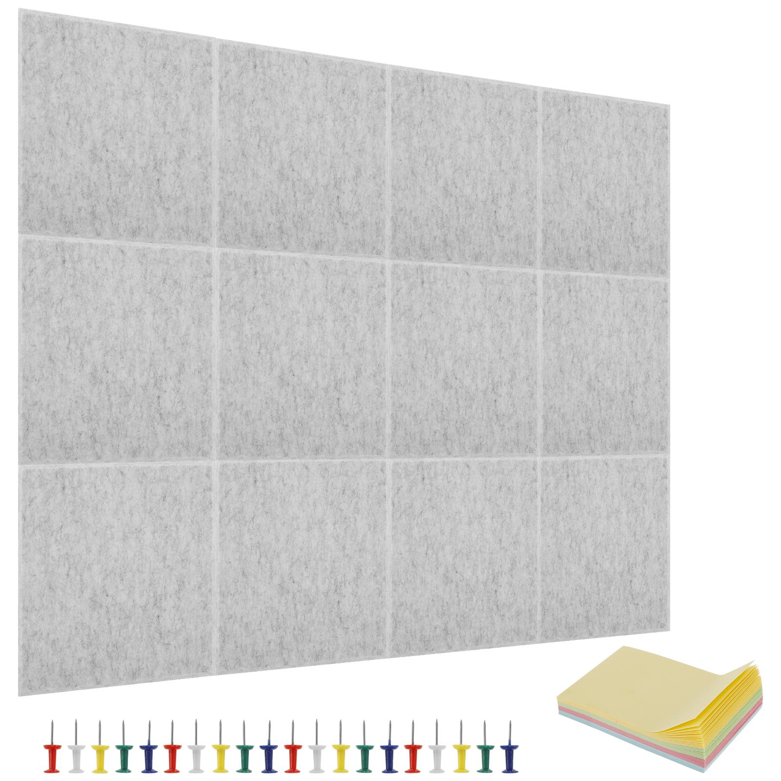 

12Pcs Felt Wall Tiles Anti Slip with Pin Board Adhesive Label 30x30cm Office Felt Bulletin Board Tiles Home Photo Display Board світло-сірий колір