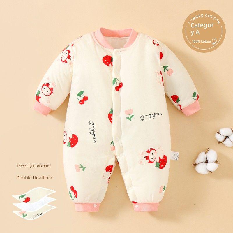 Clothes for Autumn and Winter, Thickened Cotton-Padded Romper for Boys and Girls, Pure Cotton Class a Jumpsuit, Outdoor Crawling Clothes, Winter Wear