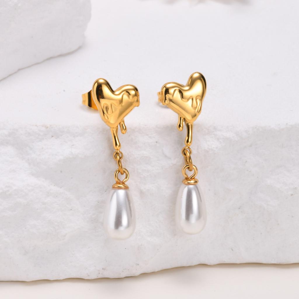 Stainless Steel Drop Earrings for Woman Imitation Pearls Heart Twist Earring Golden Trendy Exquisite Fashion Jewelry Gifts