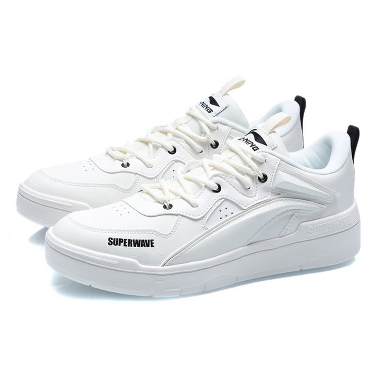Li Ning We Wu Synthetic Leather Classic Casual Non-Slip Lightweight Low-Top Skate Shoes Men Sneakers White AGCQ185-2