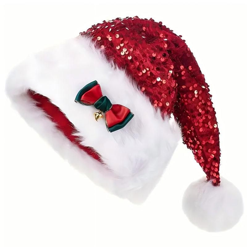 1pc Sequin Kids with Long Fluffy Solid Color Glitter For Adult Santa Claus Hat