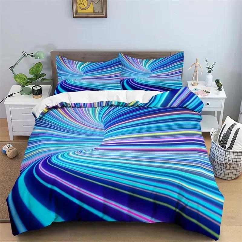 Psychedelic Swirl Soft Duvet Cover Abstract Geometric Beding Set Microfiber Twin King Comfortable Quilt Cover With Pilowcases For Children Kids Adult