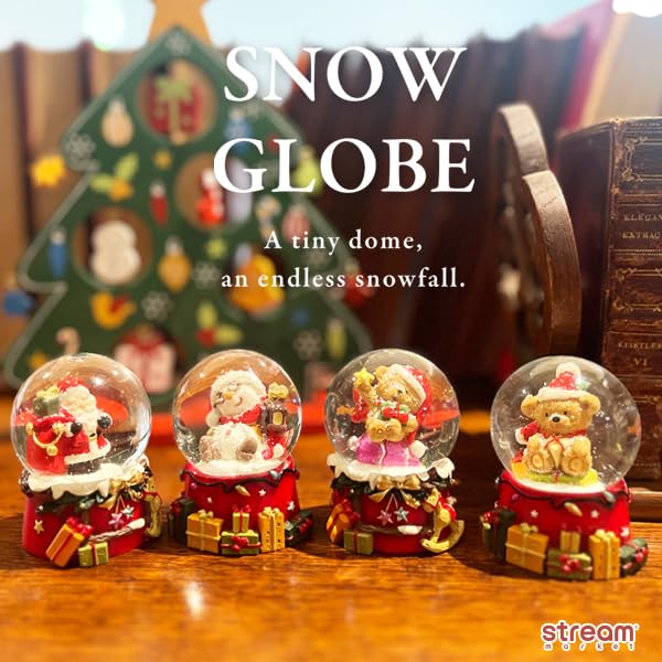 Christmas Snow Globe, Bear Figurine, Snowflake, Christmas Ornament, Home Decor, Gift, Mini Size, 6.5cm, XMS002-B, Delivery 100 Yen