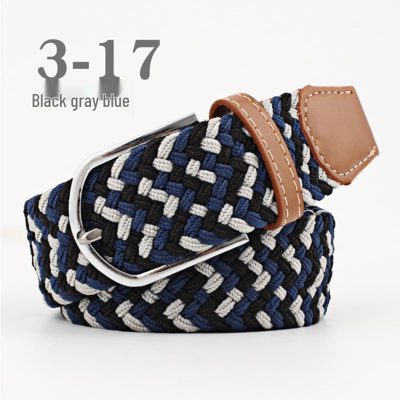 Korean Style Elastic Braided Canvas Belt with Pin Buckle for Men and Women