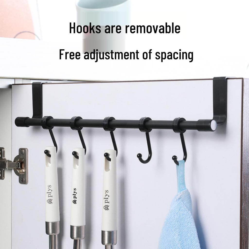 No-Drill Stainless Steel Over-Door Hanging Rod & Hook Rack for Kitchen or Closet Storage