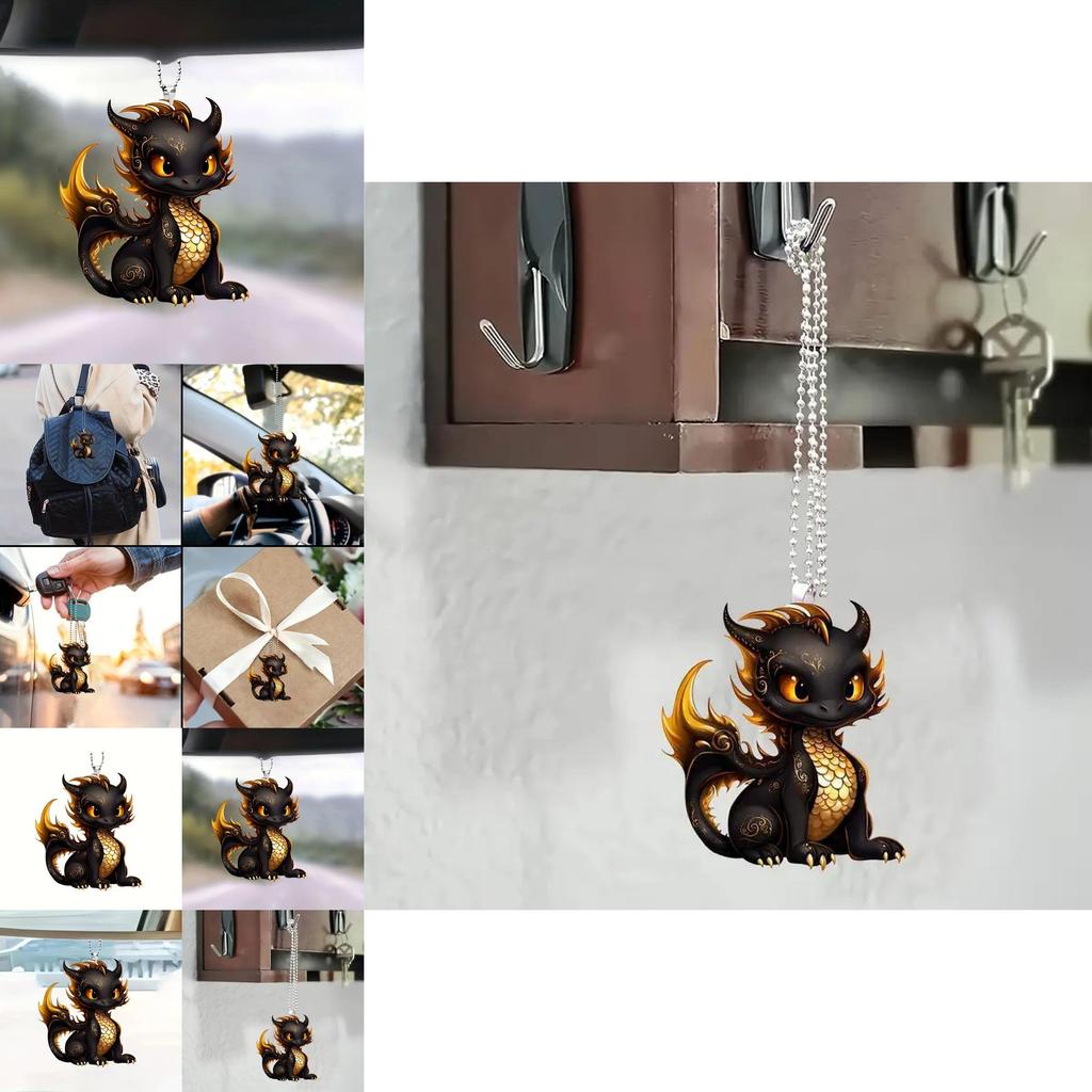 Stylish Black Dragon Acrylic Car Hanging Ornament For Trendy Interior Decor
