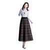 High-Waist Plaid Knit Flare Midi Skirt - Thick Pleated A-line for Autumn/Winter
