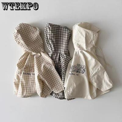 Primavera Verano Moda Niñas Ropa Dibujos Animados Protección Solar Ropa Exterior Holgada con Capucha Abrigo para Niños Niños Cárdigan Fino de Cuadros