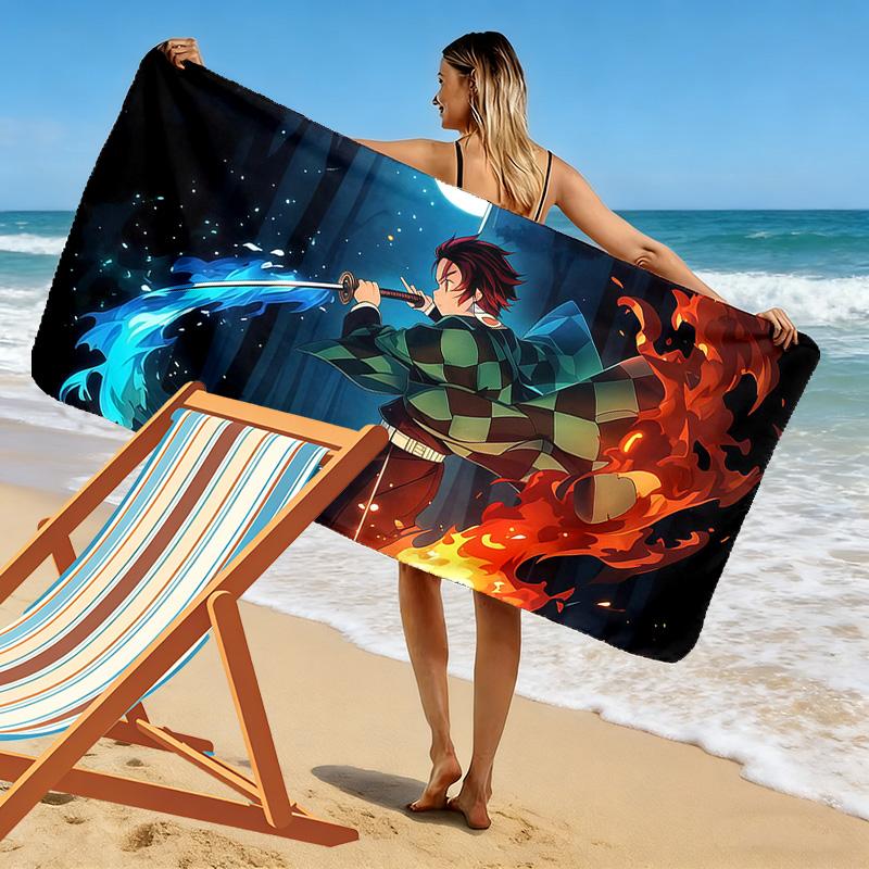 Demon Slayer Kimetsu no Yaiba Print Beach Towel, Large Soft Quick Dry Towel for Beach Camping Swimming