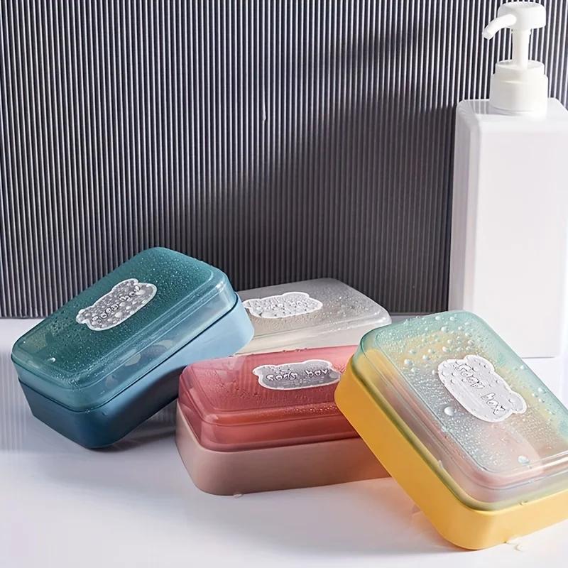 1pc Portable Soap Dish Soap Box With Lid Household Plastic Soap Holder Soap Rack For Bathroom Soap  Box Travel Essen