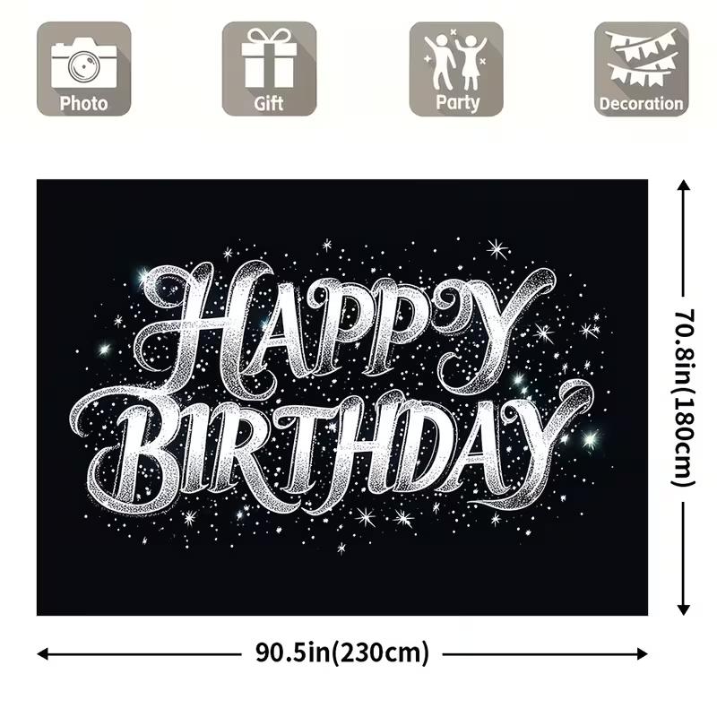 Black Background with Silver Glitter "Happy Birthday" for Live Stream and Video Call