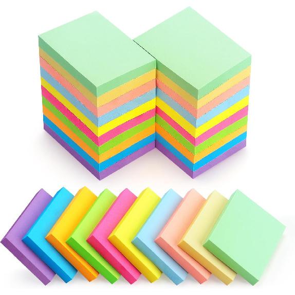 Eastern Wolf Sticky Notes 1.5x2 Self-Stick Notes 10 Bright Multi Colors Sticky Notes 20 Pads 100 Sheet/Pad