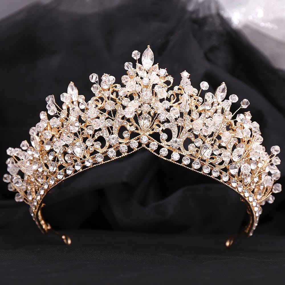 New Style Hand-set Rhinestone Bridal Crown Alloy Multi-color Beaded Princess Wedding Jewelry