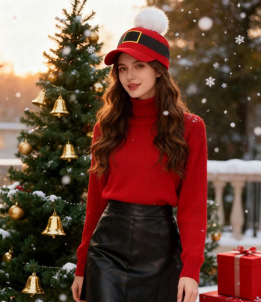 Women's Winter Christmas Pom-Pom Beanie and Versatile Outdoor Baseball Cap