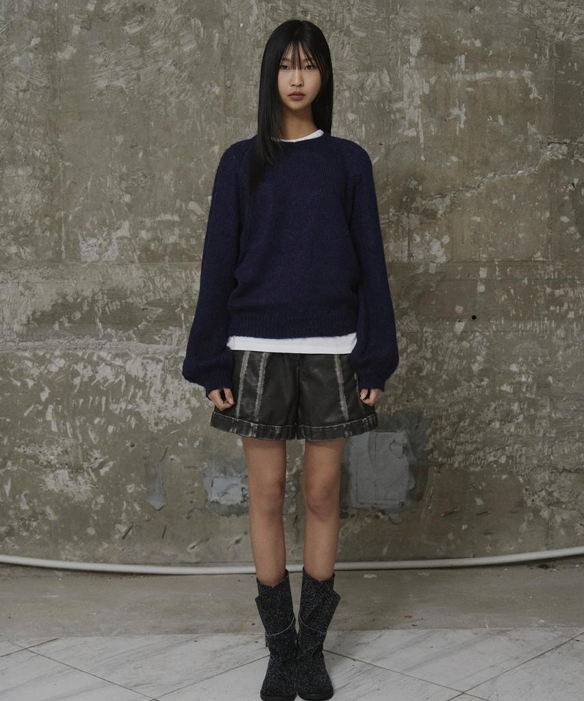 ERER Balloon Sleeve Scallop Knit Navy