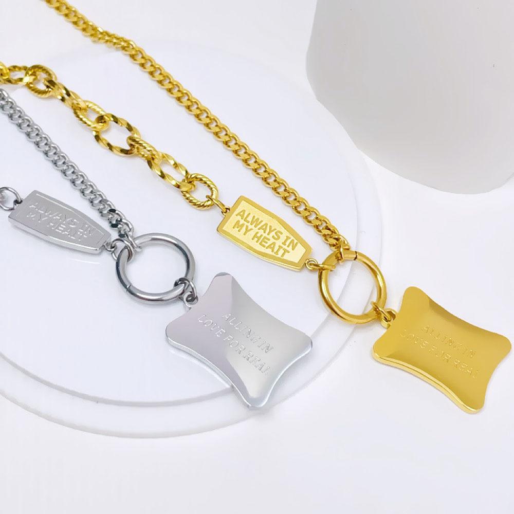 Fashion Design Hip-Hop Square Necklace Exaggerated Personality Temperament Titanium Steel Collarbone Chain Does Not Fade Versatile