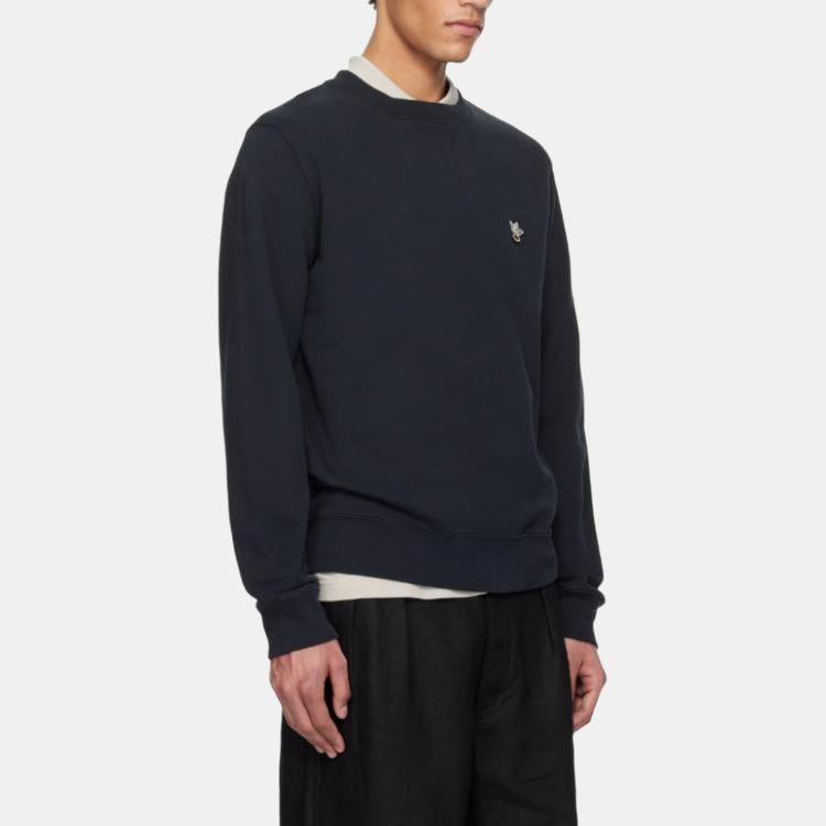 Maison Kitsune Logo Crewneck Long Sleeve Sweatshirt Men sweatshirt Navy-Blue OU00301KM0330-P199