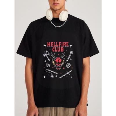 Hellfire Club T Shirt White Red Skull and Symbols Print for Casual Wear