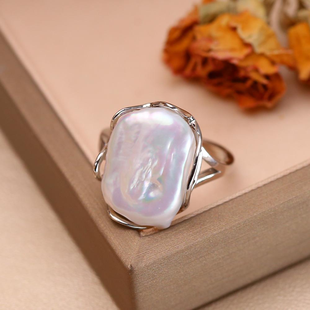 SENIKO 12-16mm Natural Freshwater Pearl Rings For Women Fashion Female Cubic Zirconia CZ Ring Pearl Jewelry Adjustable Ring