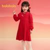 Balabala Girls' New Chinese Style Pleated Knit Dress