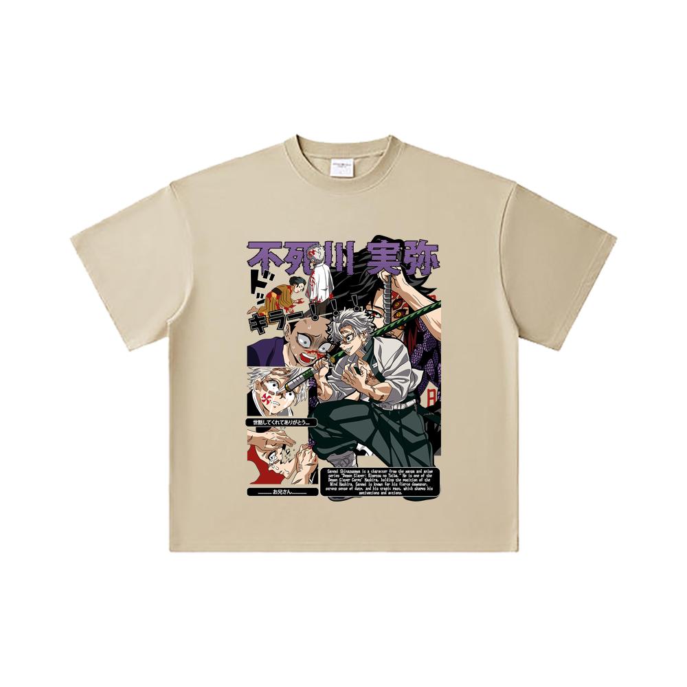 260 GSM Double Yarn 32 Count 100% Cotton Demon Slayer V15 Sanemi Print Unisex Heavy Cotton T Shirt