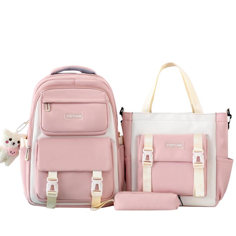 

Three-piece Backpack Large-capacity Lightweight School Bag For Junior High School Students Backpack розовый