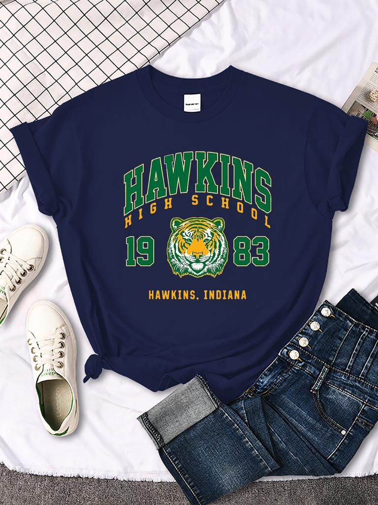 Hawkins High School 1983 Tryckt Dam T-shirt Nya Harajuku T-shirts Streetmode Streetwear Casual Rundhals Kläder