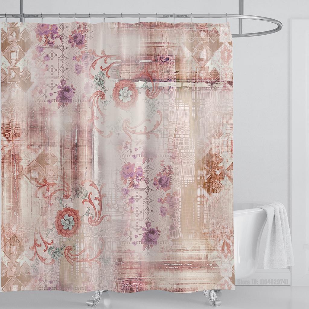 Boho Luxury Floral modern Shower Curtain flower printing Waterproof Polyester Bathroom Curtain with Hooks Bathtub Screen