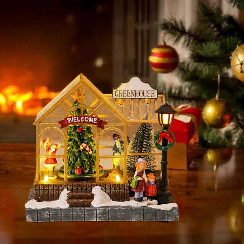 Lighted Christmas Decor LED Music House Christmas Ornament forXmas Desk Decoration Kids Gift