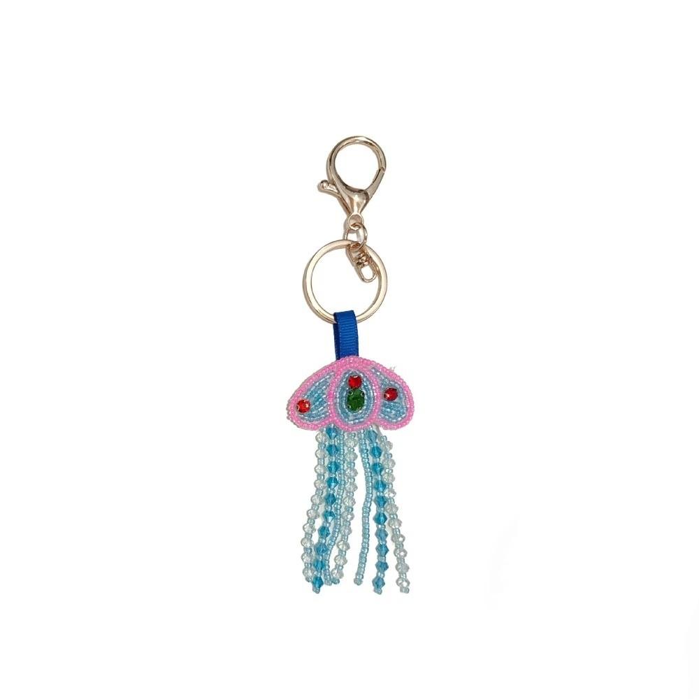 Handmade Jellyfish Patch Keychain Rhinestone Beads Bag Charm Handmade Keychain Holiday Gift
