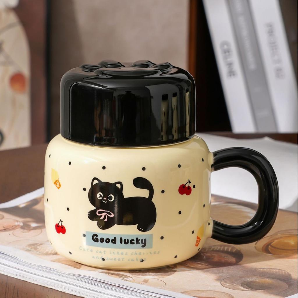 Creative Cartoon Cat Breakfast Cup Ceramic Cup with Lid Kettle Cup Household Set Mug Small Gift Cup