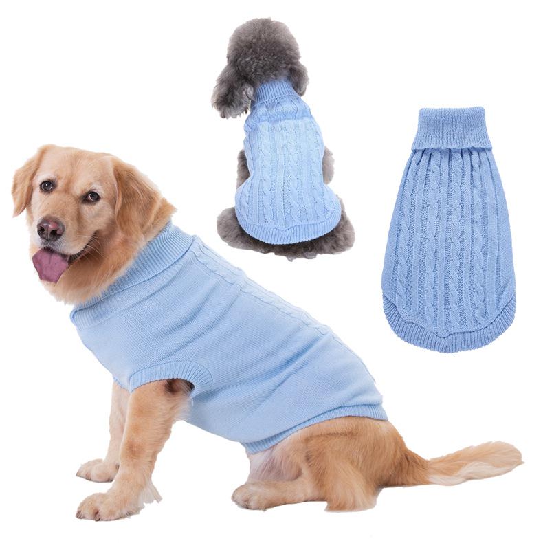 Solid Color High Neck Aran Cable Knit Sweater for Large Dogs
